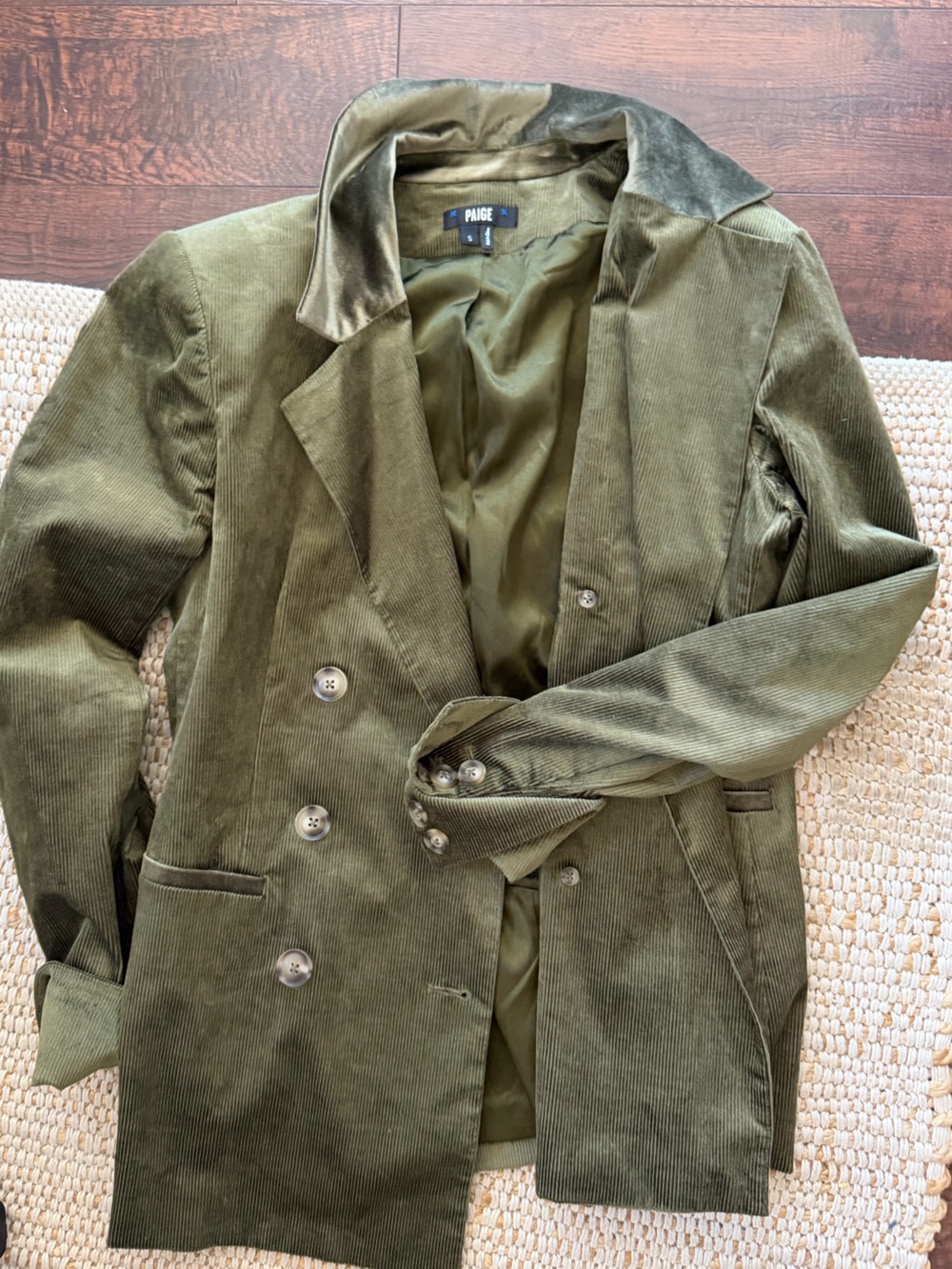 PAIGE Olive Corduroy Double-Breasted Blazer